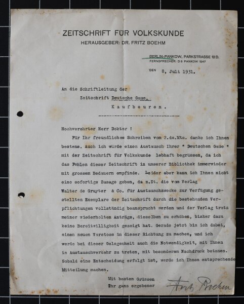 Fritz Böhm - Brief - 8. Juli 1931