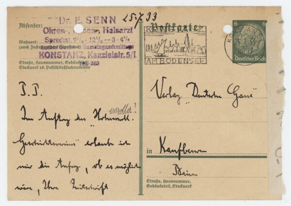 Ernst Senn - Karte - 25. Juli 1933