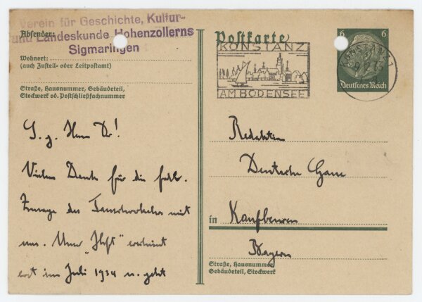 Ernst Senn - Karte - 9. Dezember 1933
