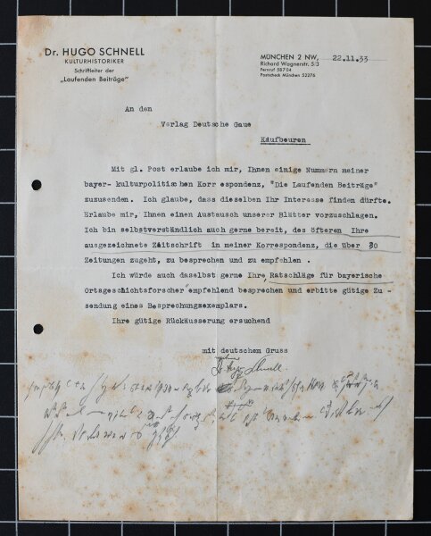 Hugo Schnell - Brief - 22. November 1933