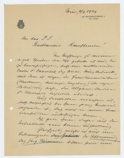 Robert Schlumberger von Goldeck - Brief - 4. September 1924