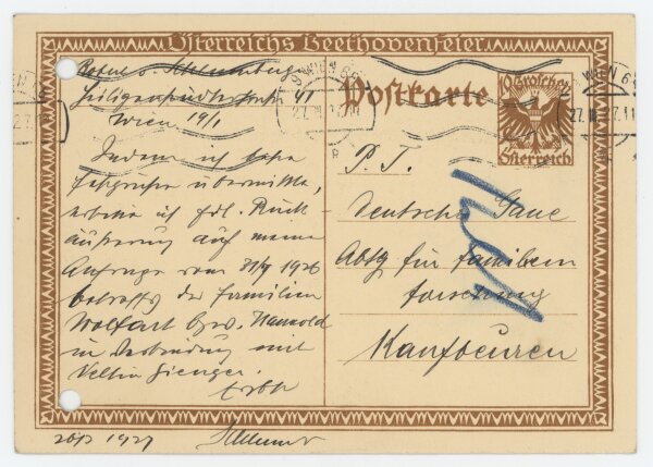Robert Schlumberger von Goldeck - Postkarte - März 1927