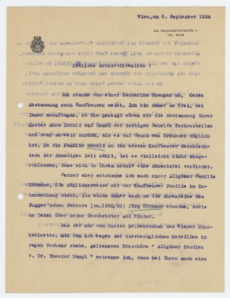 Robert Schlumberger von Goldeck - Brief - 5. September 1924
