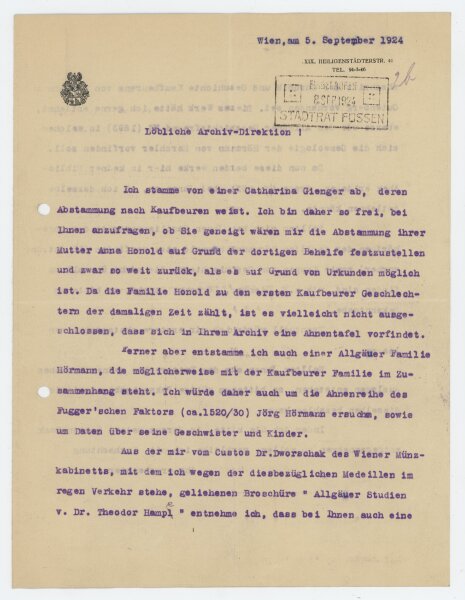 Robert Schlumberger von Goldeck - Brief - 5. September 1924