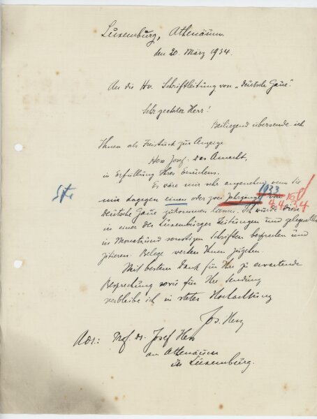 Joseph Hess - Brief - 20. März 1934