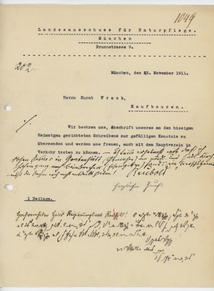 Landesausschuss für Naturpflege - Brief - 23. November 1911