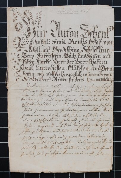 Anton Schenk von Castell - Bestandbrief - 10. Februar 1782