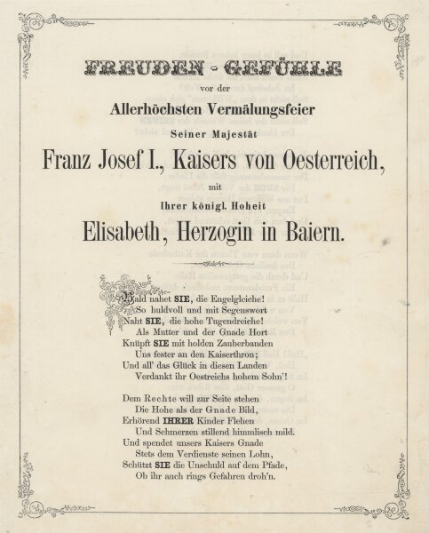 Elisabeth von Österreich - Hochzeitsanzeige - Frühling 1854