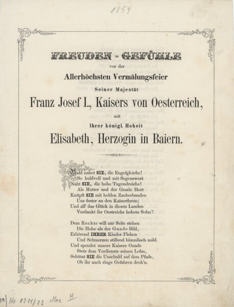 Elisabeth von Österreich - Hochzeitsanzeige - Frühling 1854