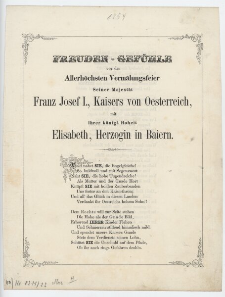 Elisabeth von Österreich - Hochzeitsanzeige - Frühling 1854