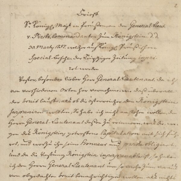 Friedrich der Große - Briefabschrift - ohne Datum
