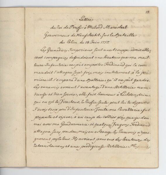 Friedrich der Große - Briefabschrift - ohne Datum