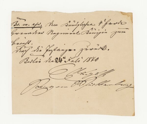 Friedrich August Eberhard von Württemberg - Autograph Friedrich August Eberhard von Württemberg - Handschrift - 24. Juli 1870