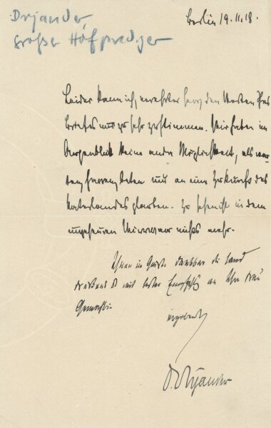 Ernst Dryander - Autograph Theologe u. Politiker Ernst Dryander - Handschrift - 1918