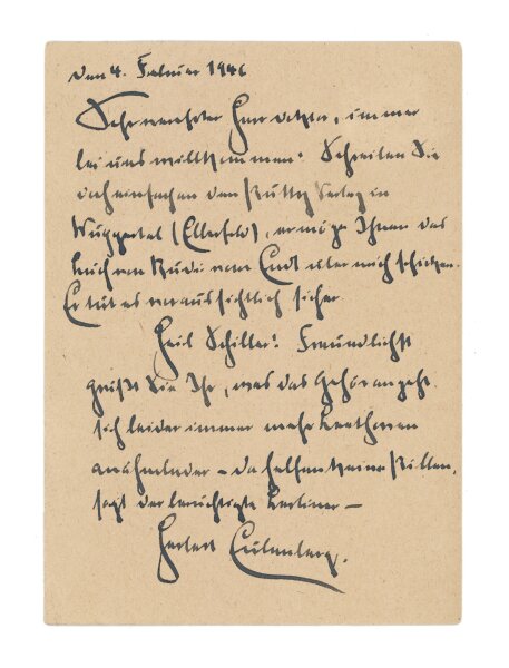 Herbert Eulenberg - Autograph Dichter Herbert Eulenberg - Handschrift - 1946
