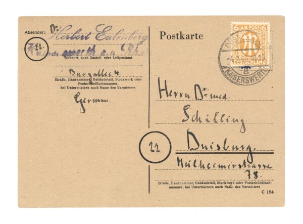 Herbert Eulenberg - Autograph Dichter Herbert Eulenberg - Handschrift - 1946
