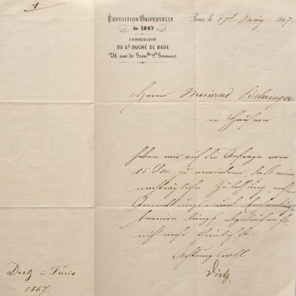 Feodor Dietz - Autograph Maler Feodor Dietz - Handschrift - 1867