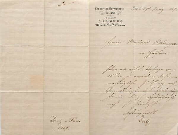 Feodor Dietz - Autograph Maler Feodor Dietz - Handschrift - 1867