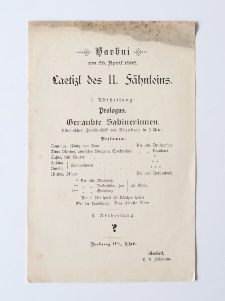Hoher Harbni-Orden - Theaterzettel Harbni-Orden Sabinerinnen - Druck - 1892