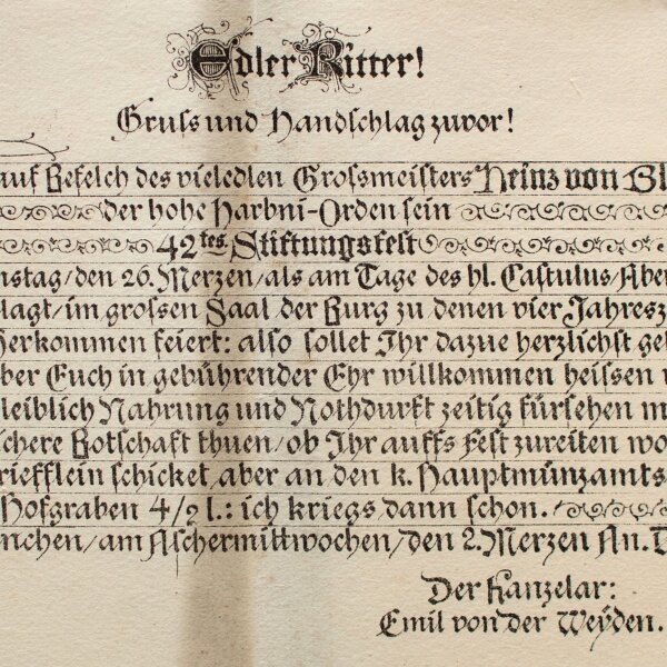 Hoher Harbni-Orden - Harbni-Orden Einladung zum 42. Stiftungsfest - Druck - 1892