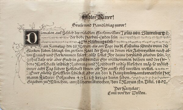 Hoher Harbni-Orden - Harbni-Orden Einladung zum 42. Stiftungsfest - Druck - 1892