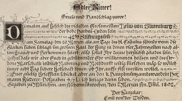 Hoher Harbni-Orden - Harbni-Orden Einladung zum 42. Stiftungsfest - Druck - 1892