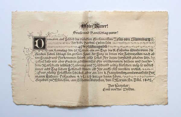Hoher Harbni-Orden - Harbni-Orden Einladung zum 42. Stiftungsfest - Druck - 1892