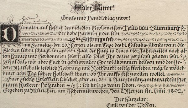 Hoher Harbni-Orden - Harbni-Orden Einladung zum 42. Stiftungsfest - Druck - 1892