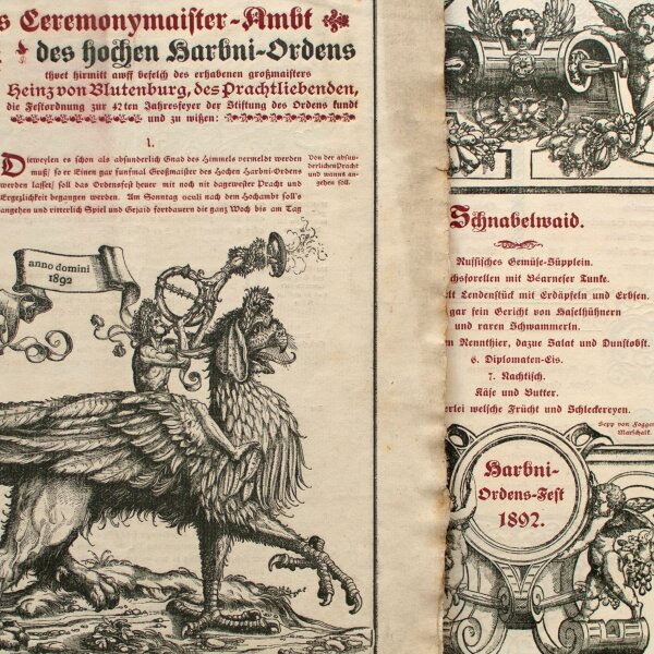 Hoher Harbni-Orden - Harbni-Orden Festordnung 42. Stiftungsfest - Radierung und Druckschrift - 1892