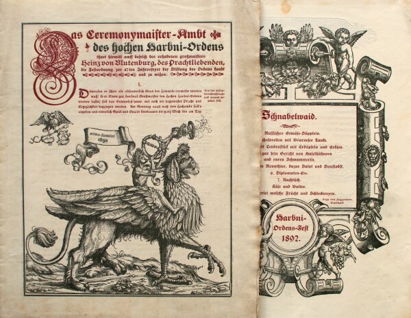 Hoher Harbni-Orden - Harbni-Orden Festordnung 42. Stiftungsfest - Radierung und Druckschrift - 1892