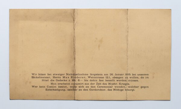 Schwadron der Pappenheimer - Schwadron der Pappenheimer Einladung Bankett - Lithografie und Druckschrift - 1895