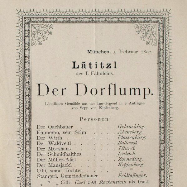 Hoher Harbni-Orden - Habni-Orden Theaterzettel Dorflump - Druck - 1892