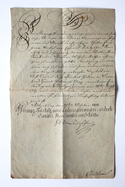 Johann Heinrich Joachim Gustav Bachoff von Echt - Kündigung Erblaß Bachoff von Echt - Handschrift - 1818