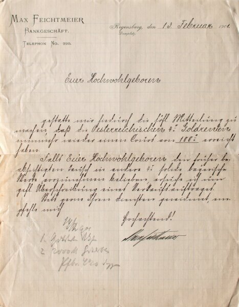 Max Feichtmeier - Brief Bankier Max Feichtmeier Regensburg - Handschrift - 1901