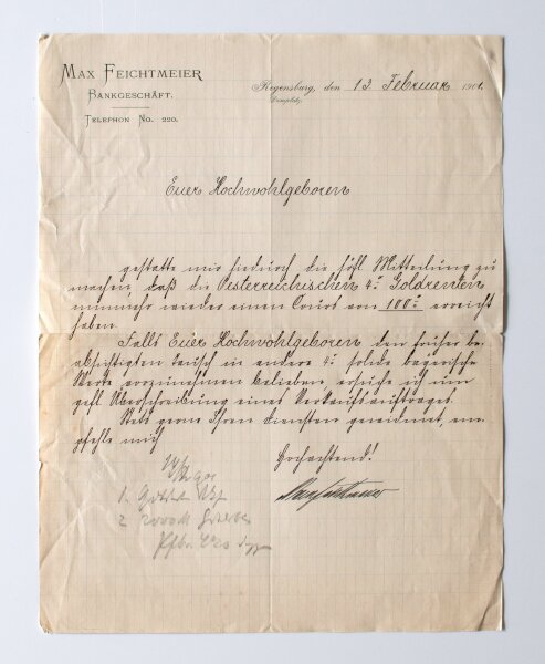 Max Feichtmeier - Brief Bankier Max Feichtmeier Regensburg - Handschrift - 1901