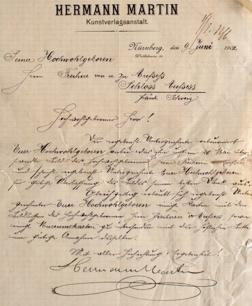 Hermann Martin - Brief Hermann Martin Kunstverlagsanstalt - Handschrift - 1902