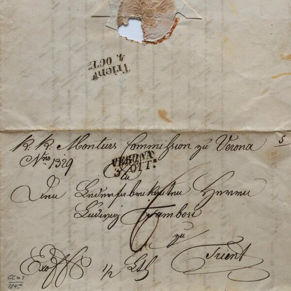 Luigi (Ludwig) Tambosi - Brief K. K. Monturs-Commission Verona - Handschrift - 1845