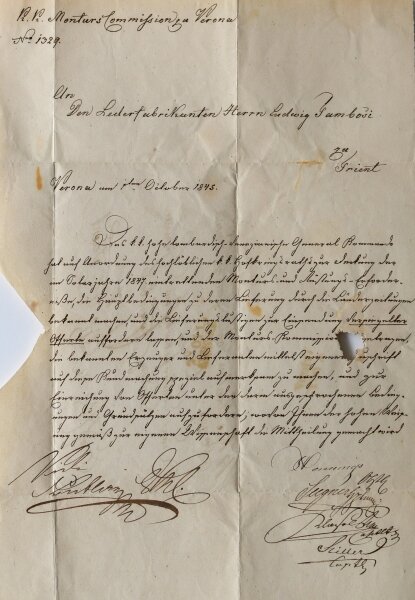 Luigi (Ludwig) Tambosi - Brief K. K. Monturs-Commission Verona - Handschrift - 1845