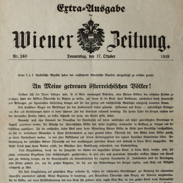 Karl I. von Österreich-Ungarn - Extra-Ausgabe Wiener Zeitung Manifest Karl I. - Druck - 17. Oktober 1918