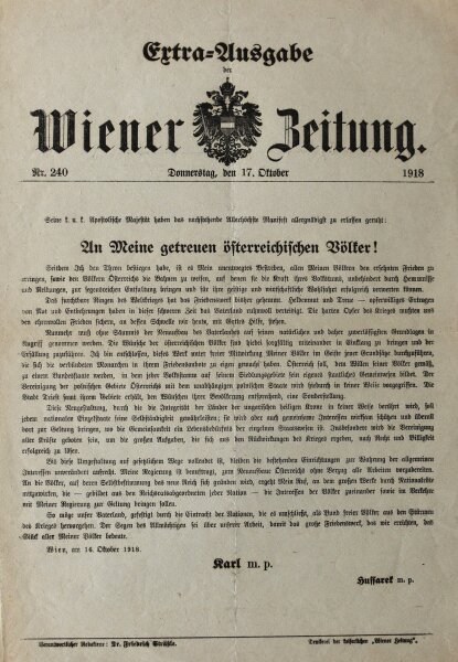 Karl I. von Österreich-Ungarn - Extra-Ausgabe Wiener Zeitung Manifest Karl I. - Druck - 17. Oktober 1918