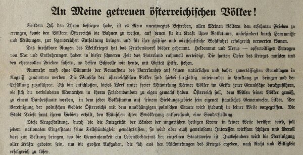 Karl I. von Österreich-Ungarn - Extra-Ausgabe Wiener Zeitung Manifest Karl I. - Druck - 17. Oktober 1918
