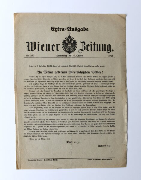 Karl I. von Österreich-Ungarn - Extra-Ausgabe Wiener Zeitung Manifest Karl I. - Druck - 17. Oktober 1918