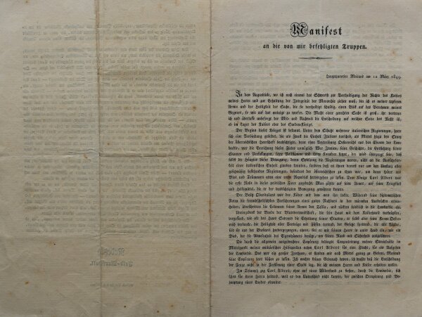 Josef Wenzel Radetzky von Radetz - Manifest Radietzky an seine Truppen 1849 - Druck - 12. März 1849