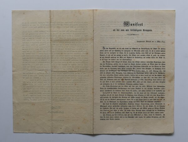 Josef Wenzel Radetzky von Radetz - Manifest Radietzky an seine Truppen 1849 - Druck - 12. März 1849