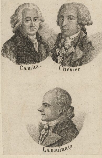 Carl Tschuppik - Camus, Chénier und Lanjuinais - Kupferstich - 1. Hälfte 19. Jh.